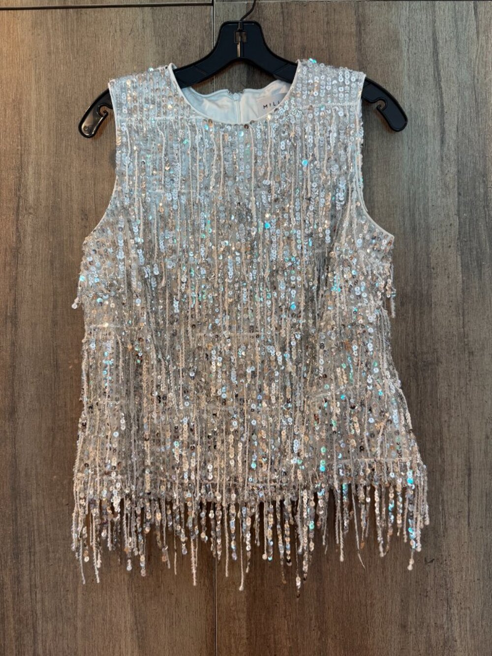Milly "Royce & Roxanne" Silver Sequin Fringe Matching Set - Top (S) & Midi Skirt - Picture 3 of 15